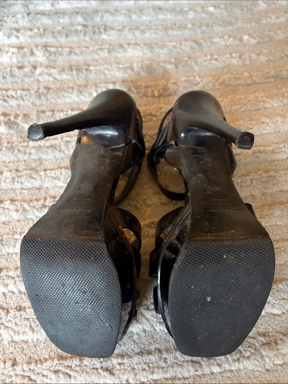 Yves Saint Laurent Black Patent Platform Stiletto Sandals - Picture 4 of 5